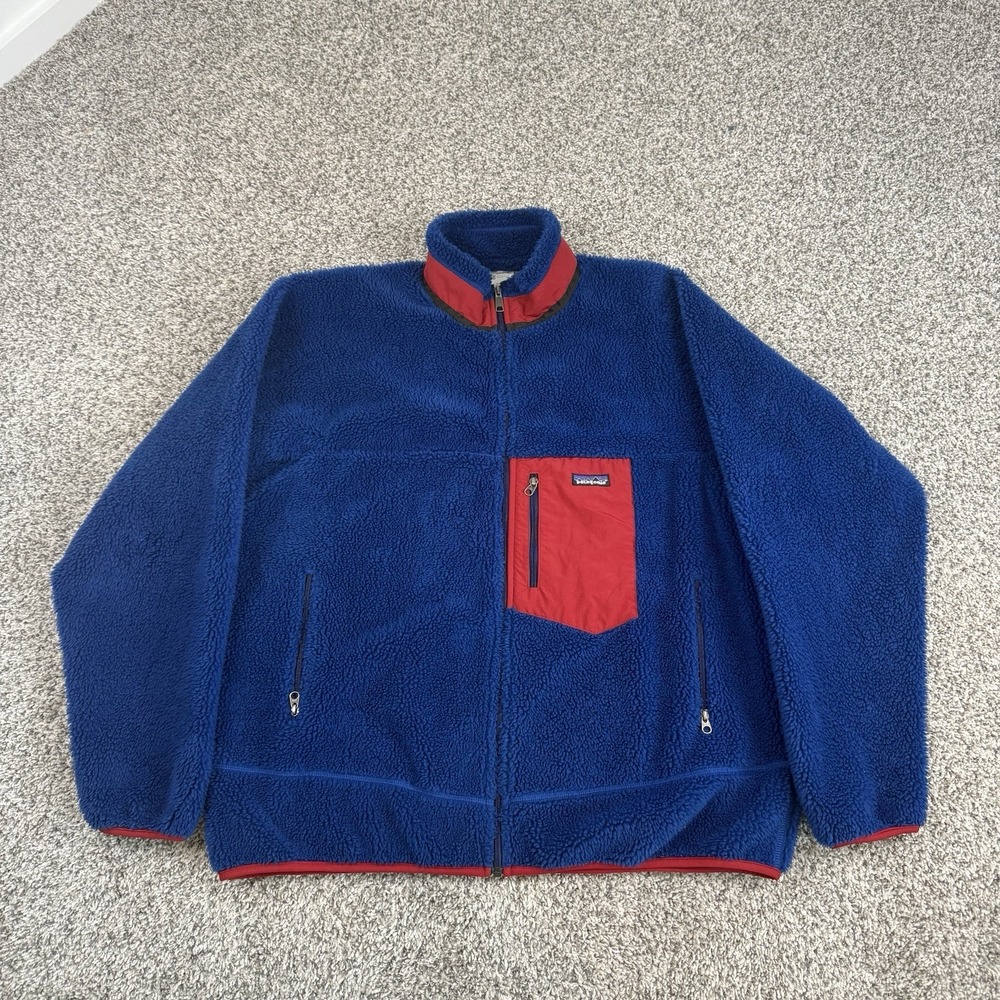 Patagonia Retro X Fleece Jacket Mens XXL Blue Red Deep Pile Y2K Full Zip Cobalt